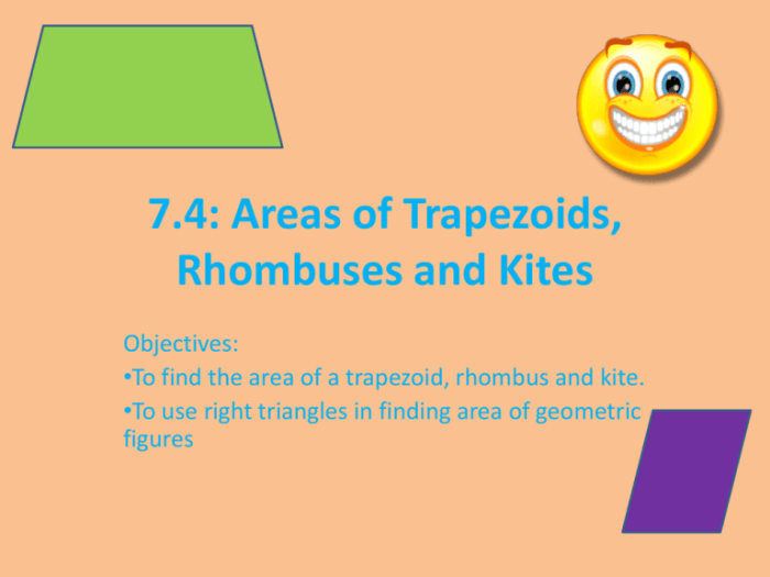 Areas of trapezoids rhombuses and kites